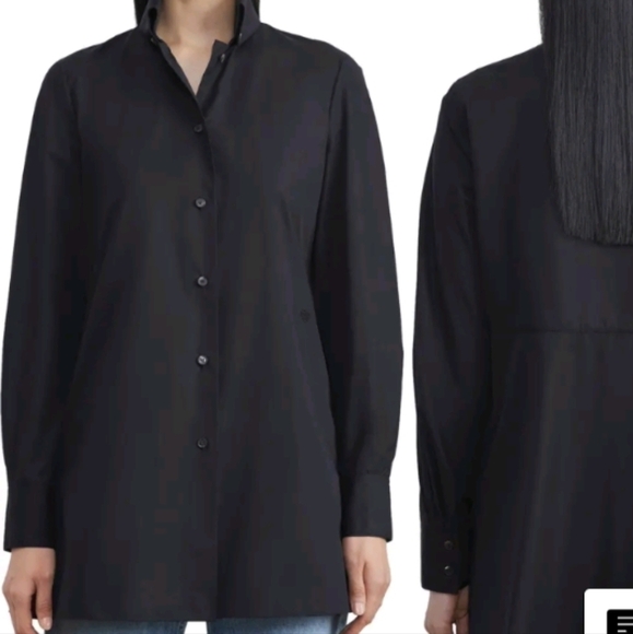 Lafayette 148 new York button down business casual tunic blouse black sz L - Picture 1 of 8